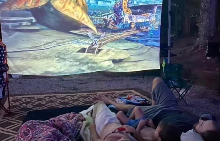 This is a picture that shows our projector setup. We have this included with the camper for free.