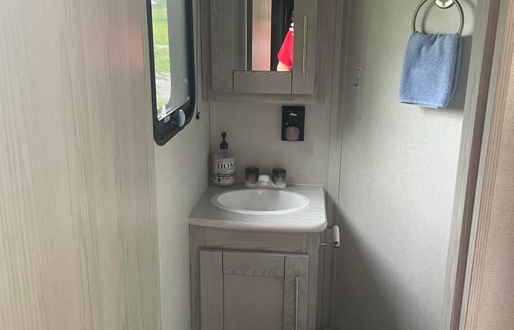 Half bath in the rear of the RV