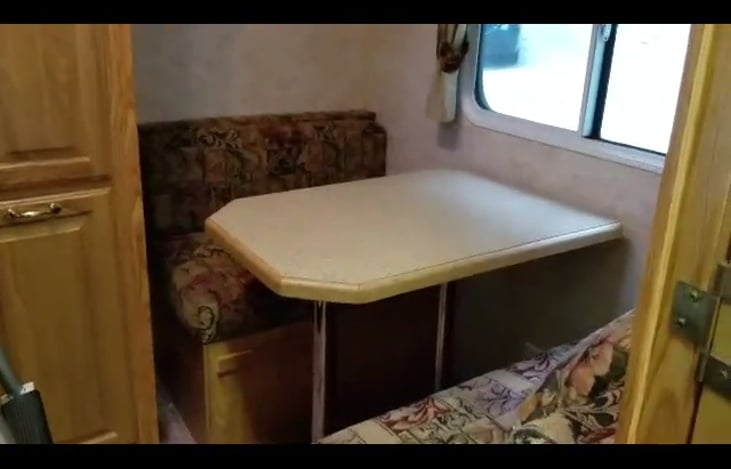 In the bunkhouse, this table that converts into bunk.