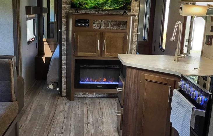 Color changing fireplace.  Can have heat or just visual ambience