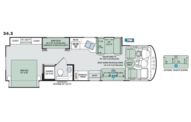 Representative floor plan provided by a trusted RVshare partner.