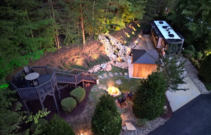 Spacious and private Lake Lure, NC Apple Valley Farm Motorcoach Resort lot rental with utilities $85/night.