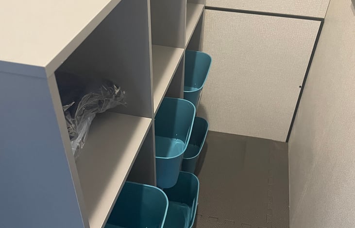 Storage area inside RV.