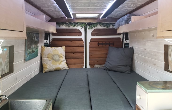 Large bed can comfortably fit 2 ppl and 2 dogs. 4 inches of memory foam make it very comfortable.