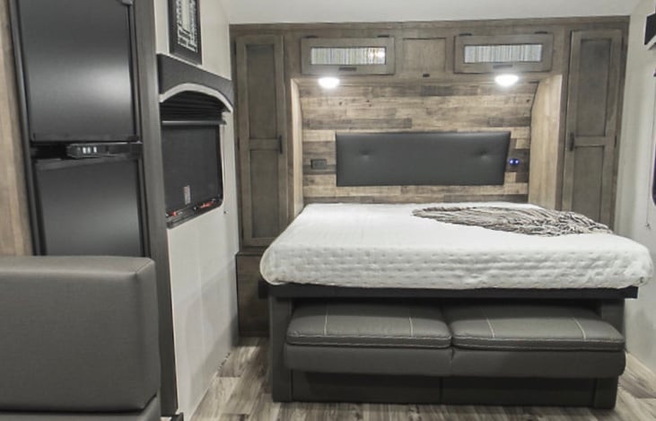 Murphy bed with charging stations on each side and upgraded mattress