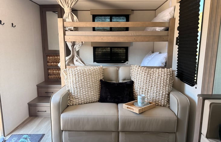 Couch and double sized bunk beds