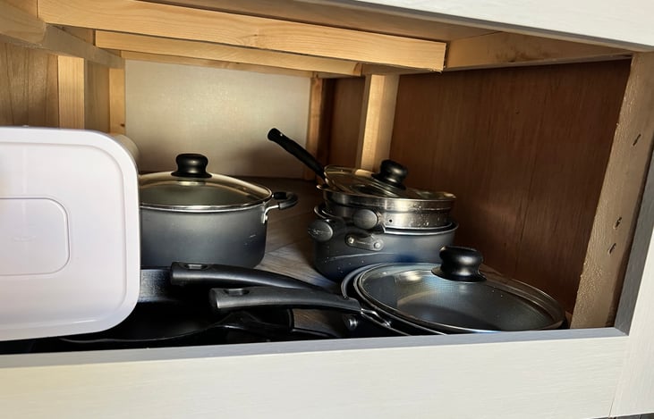 pots and pans below dinette