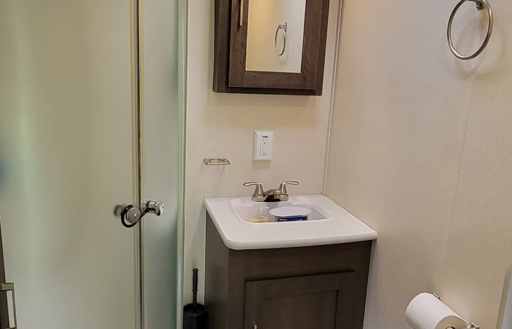 No worries about head room in this spacious shower!!