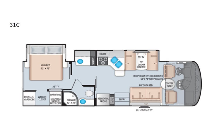 Representative floor plan provided by a trusted RVshare partner.