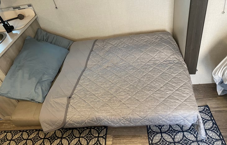 Jack knife sofa that converts into a comfy bed.