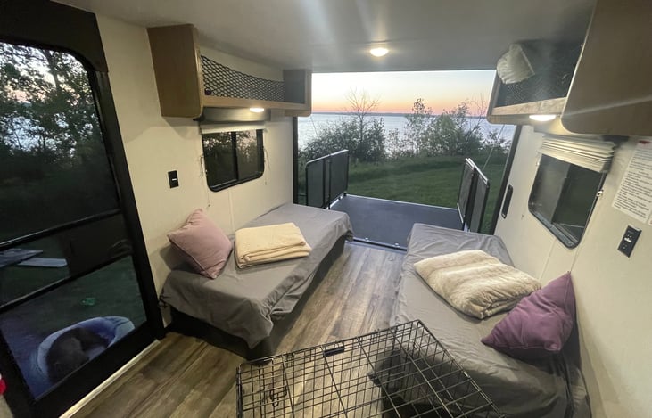 Remove back cushions to sleep as separate twin beds