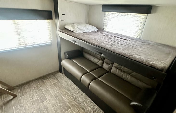 Another view of the bunkhouse with twin bunk over the full size jackknife sofa