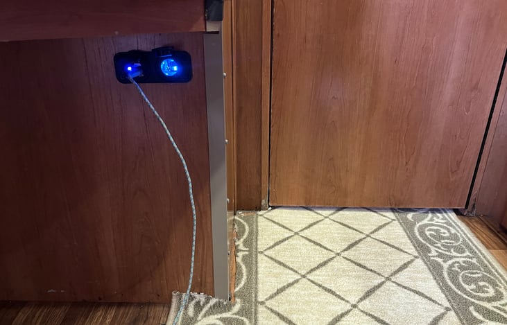 newly installed USB charging sockets with blue light