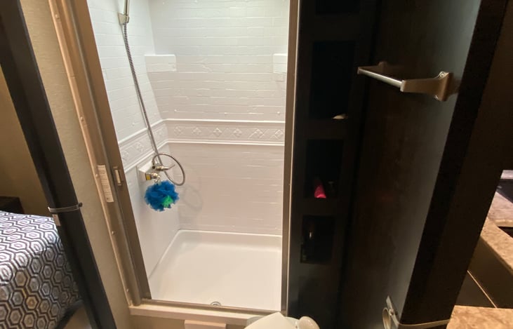 Full size shower. Enjoy getting clean with hot water wherever you are.