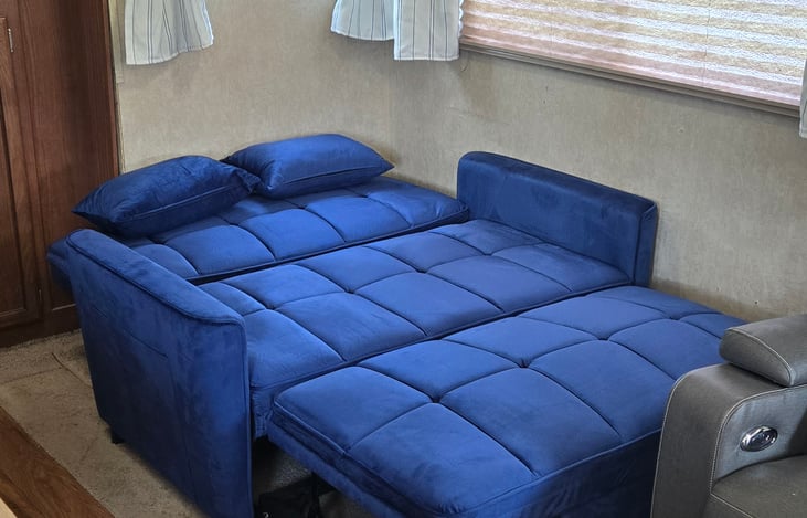 Couch fully reclined for sleeping
