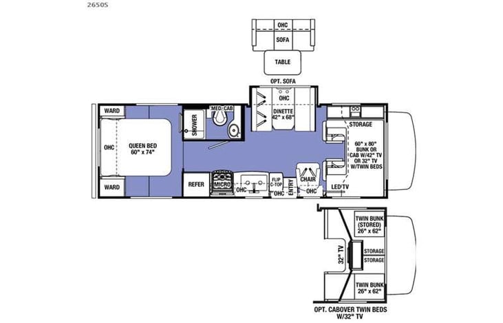Representative floor plan provided by a trusted RVshare partner.