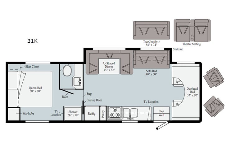 Representative floor plan provided by a trusted RVshare partner.
