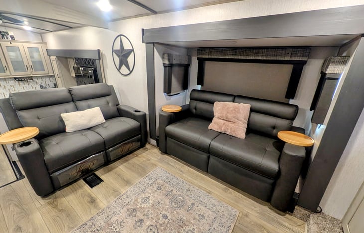 Double recliners 
Pull out bed on sofa