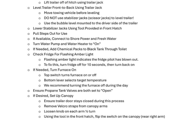 Set-Up Checklist