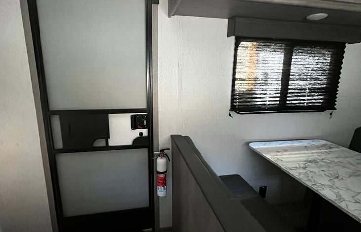 Entry door from inside/fire extinguisher