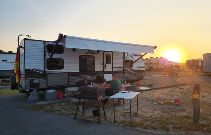 Family vacation at Delaware Seashore State Park South Campground. Kids loved the waves and the good food at the Big Chill Beach Club.