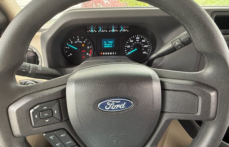 Steering wheel and gauges.