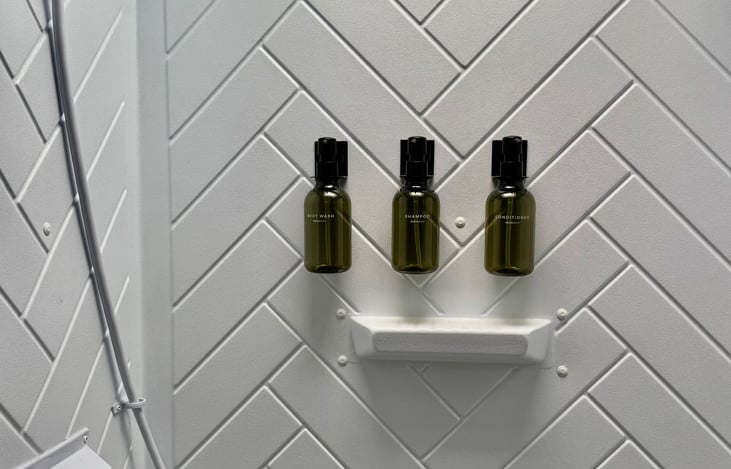 Fully stocked shampoo, conditioner and body wash in the shower for your convenience.