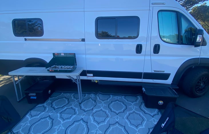 Amenities included in all rentals. 4 camping chairs, outside rug, stove and table as well as two tubs to hold RV travel gear and camping gear.