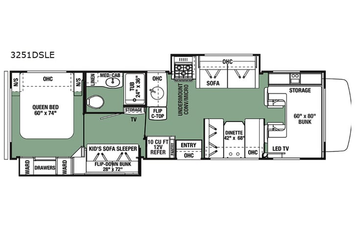 Representative floor plan provided by a trusted RVshare partner.