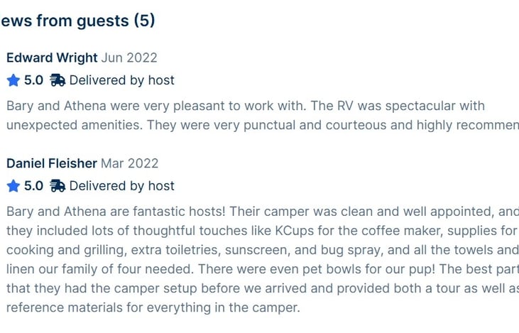 Our past RV Rentals in Florida had 25+ 5 Star Reviews.