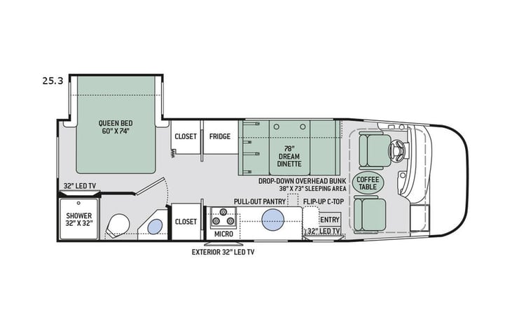 Representative floor plan provided by a trusted RVshare partner.