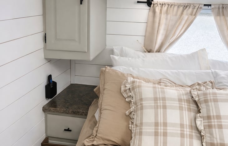 Relax at night in a calm, cozy bedroom atmosphere designed for restful sleep.