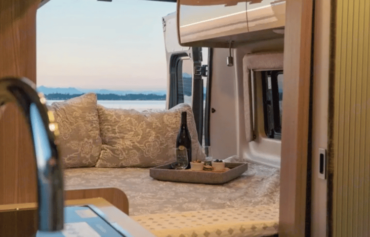 Main sleeping area with bed extended