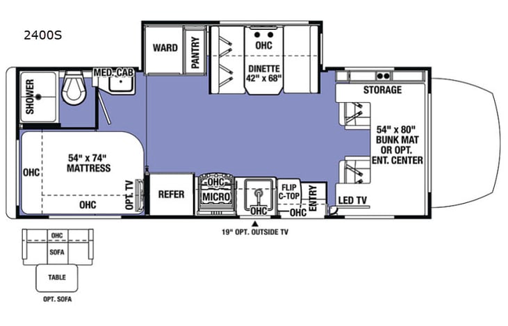 Representative floor plan provided by a trusted RVshare partner.