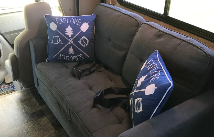 Soft touch couch with 2 seat belts