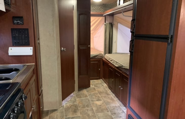 Kitchen area two bunks opened