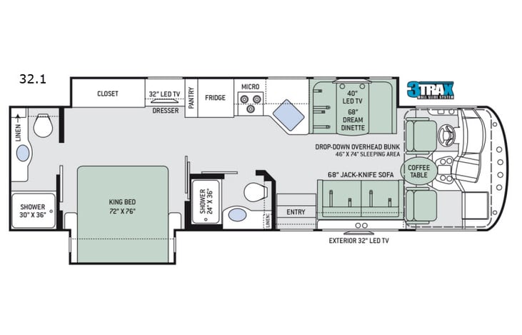 Representative floor plan provided by a trusted RVshare partner.