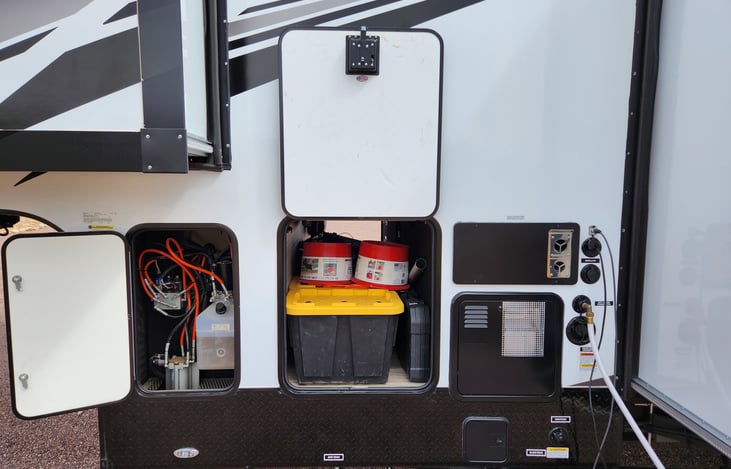 Auto-leveling system access, storage access, and shore connections