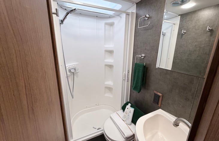 Full shower with sliding door