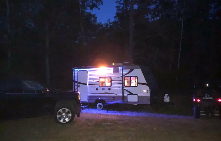 Cool blue exterior lighting