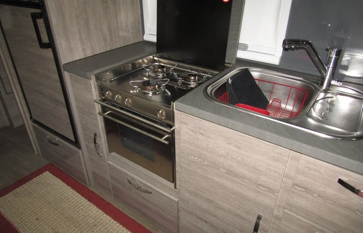 Stove, oven and sink.