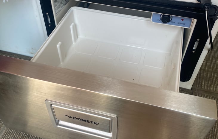 Dometic fridge drawer fits way more than you’d expect! And can run off of military battery off grid for up to 3 days!