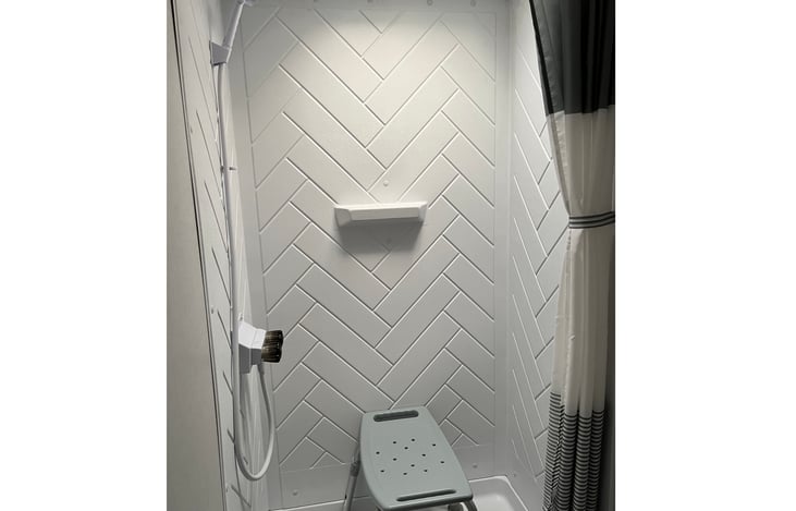 large shower in dry bathroom