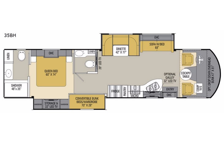 Representative floor plan provided by a trusted RVshare partner.