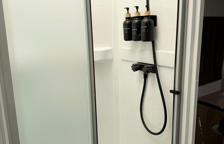 Private RV shower with convenient fixtures – stay comfortable and refreshed while camping