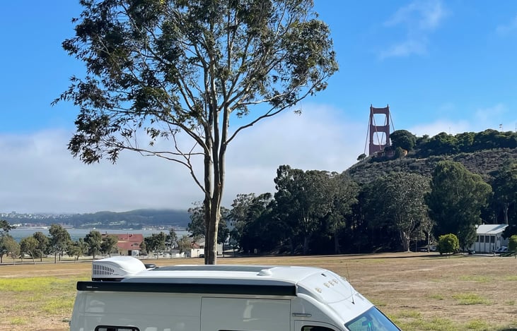 We took bikes up to Sausalito, CA and rode around in the early morning fog.  This was just after the fog lifted and the Golden Gate revealed itself!