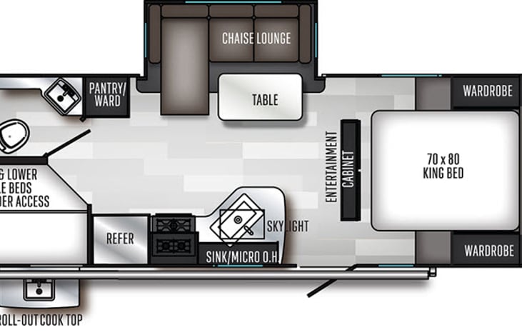 The table in this layout is not the same as what is in the camper. We have a U Shaped table.