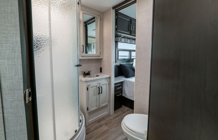 Spacious bathroom with large shower!