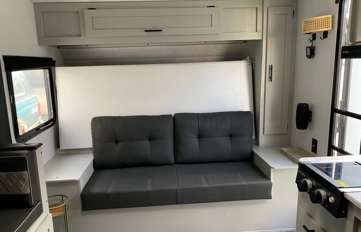 The couch easily converts to bed for two.