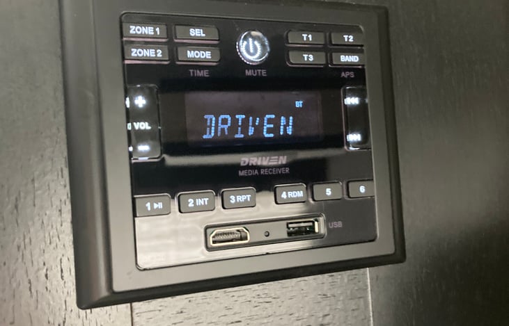 Jake's built in stereo head unit has Bluetooth compatibility. It also has two zones allowing for music to be played inside, outside or both.